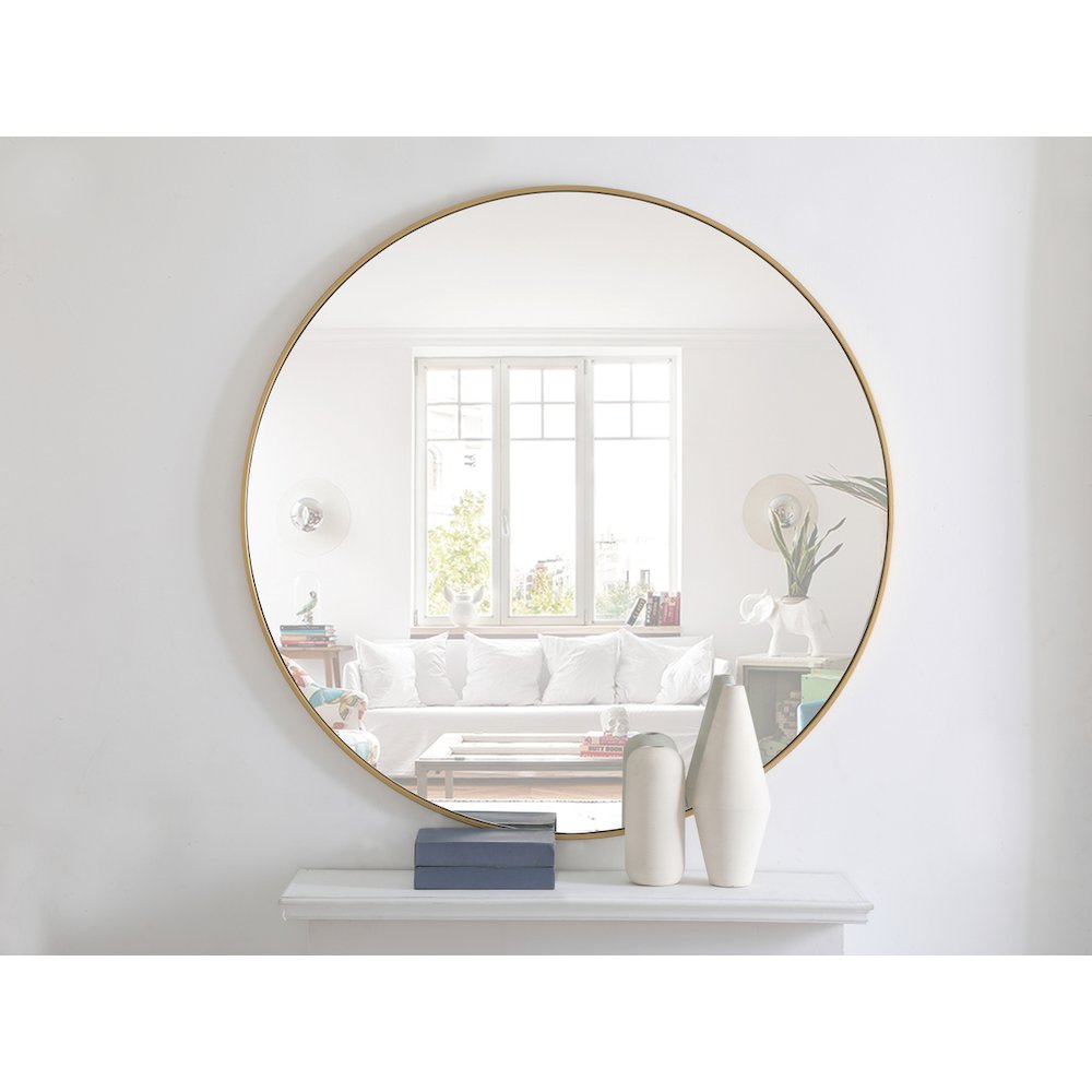 Metal frame Round Mirror 48 inch Brass finish