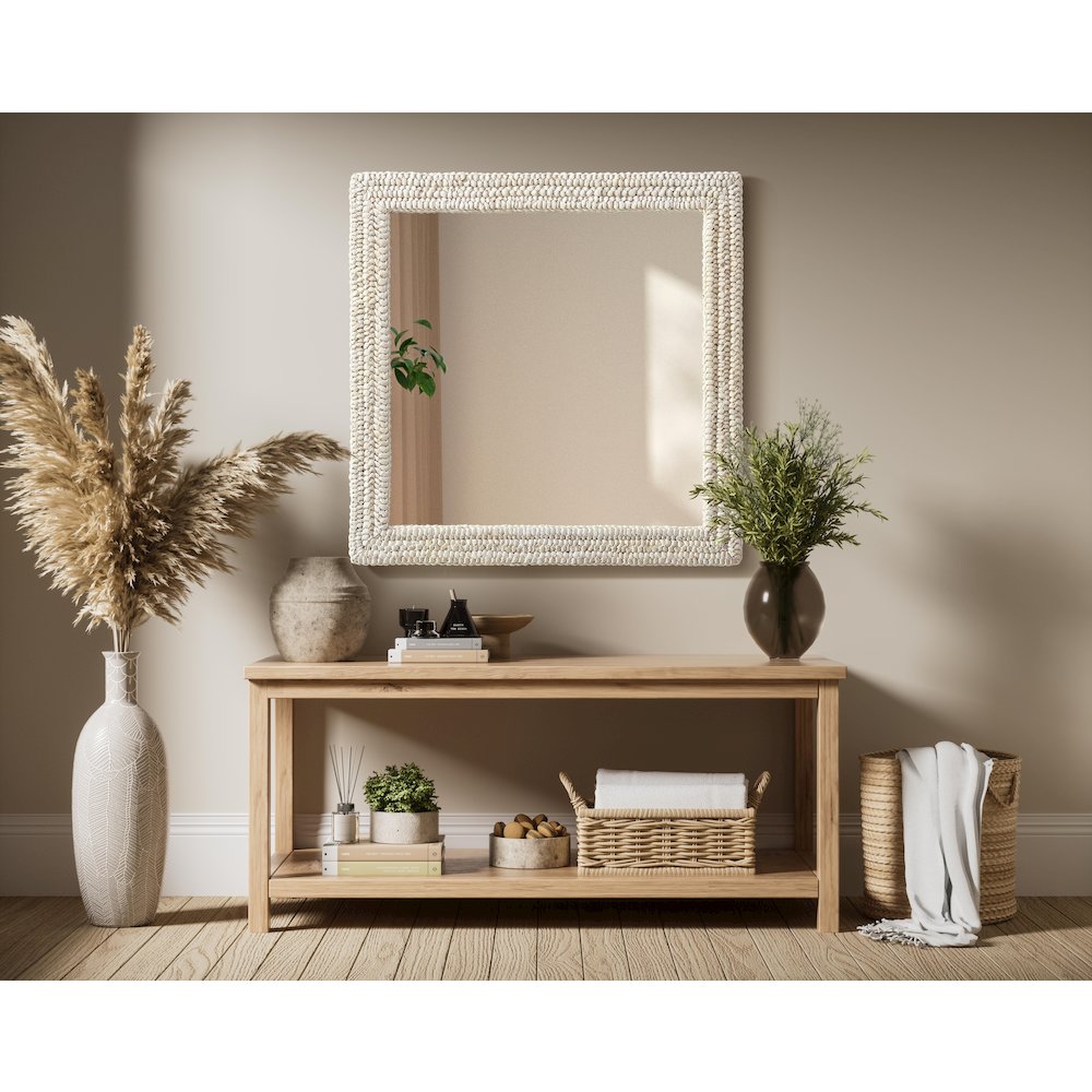 Rectangle Cornhusk Mirror 36x36 in Linen White