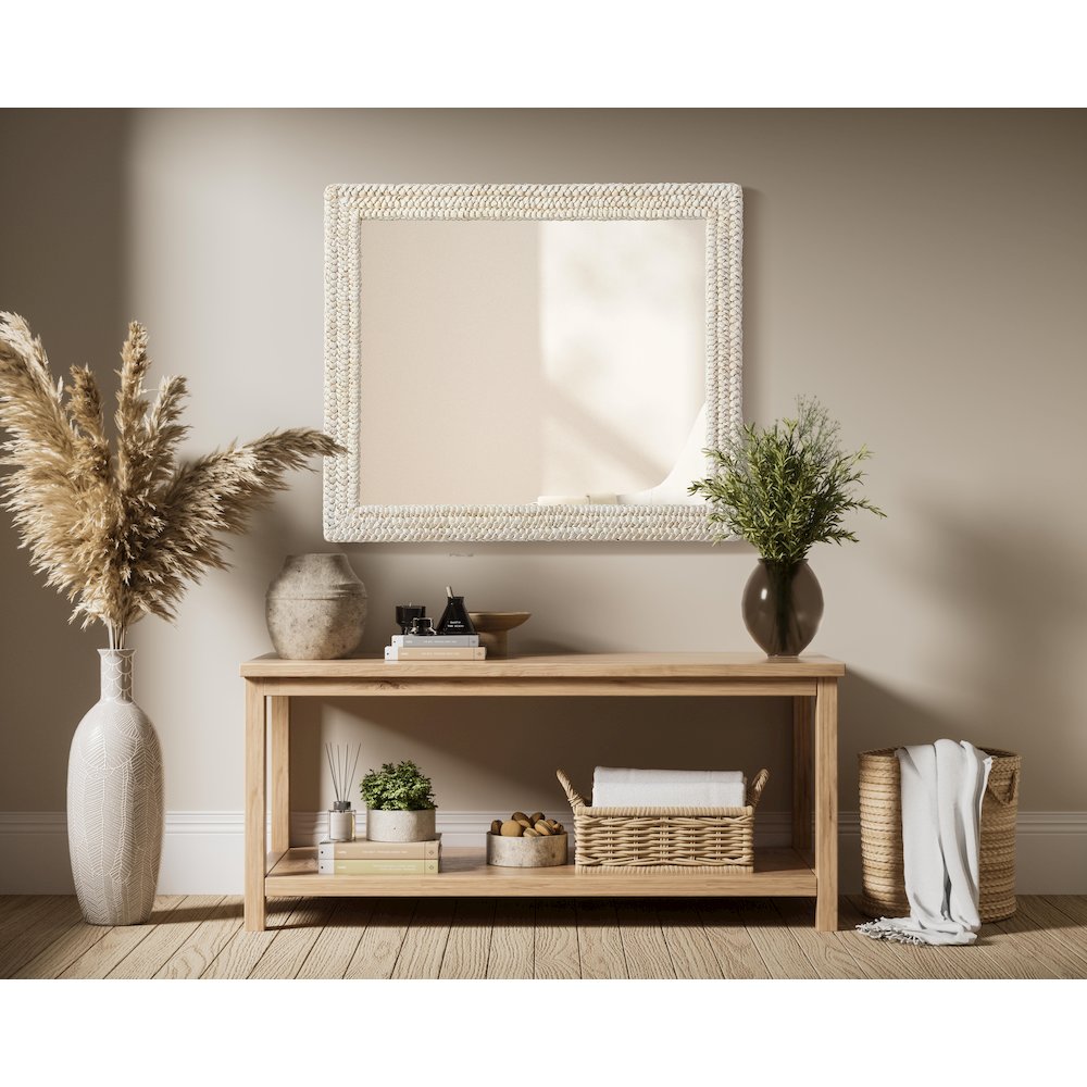 Rectangle Cornhusk Mirror 36x42 in Linen White