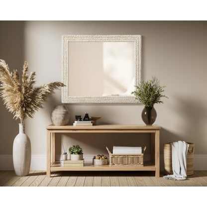 Rectangle Cornhusk Mirror 36x42 in Linen White