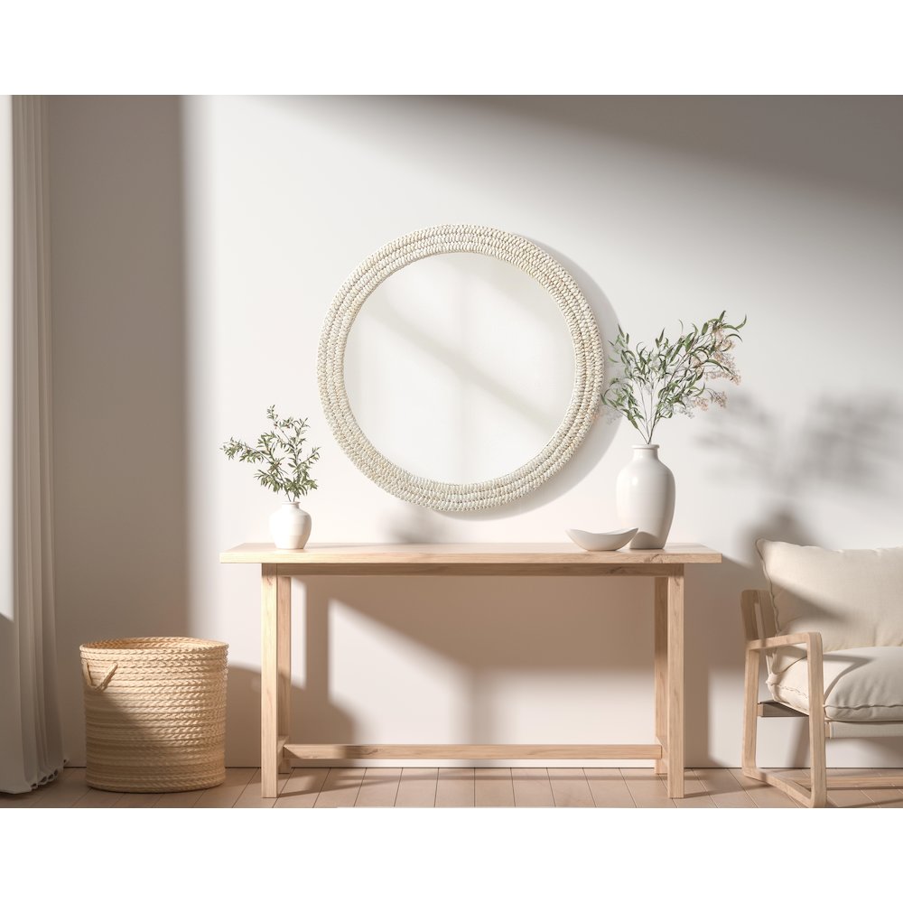 Round Cornhusk Mirror 30x30 in Linen White