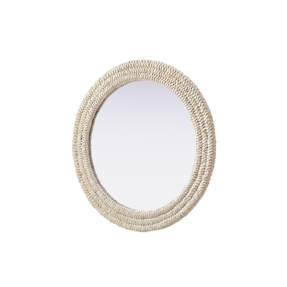 Round Cornhusk Mirror 30x30 in Linen White