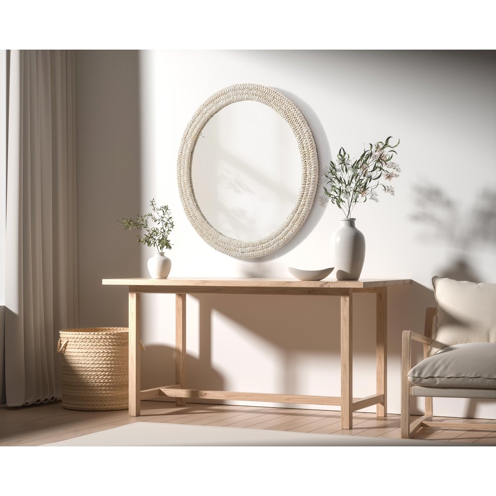 Round Cornhusk Mirror 36x36 in Linen White