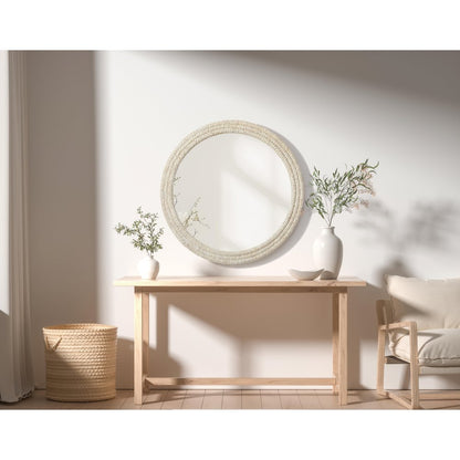 Round Cornhusk Mirror 42x42 in Linen White