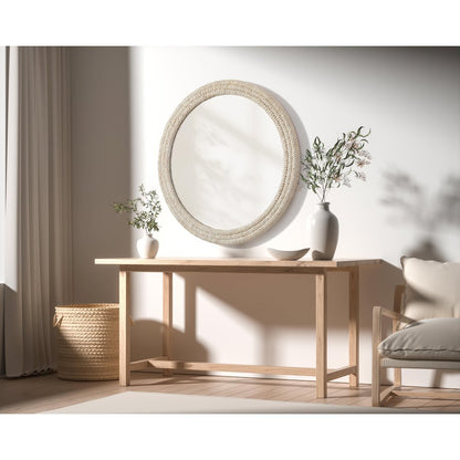 Round Cornhusk Mirror 42x42 in Linen White