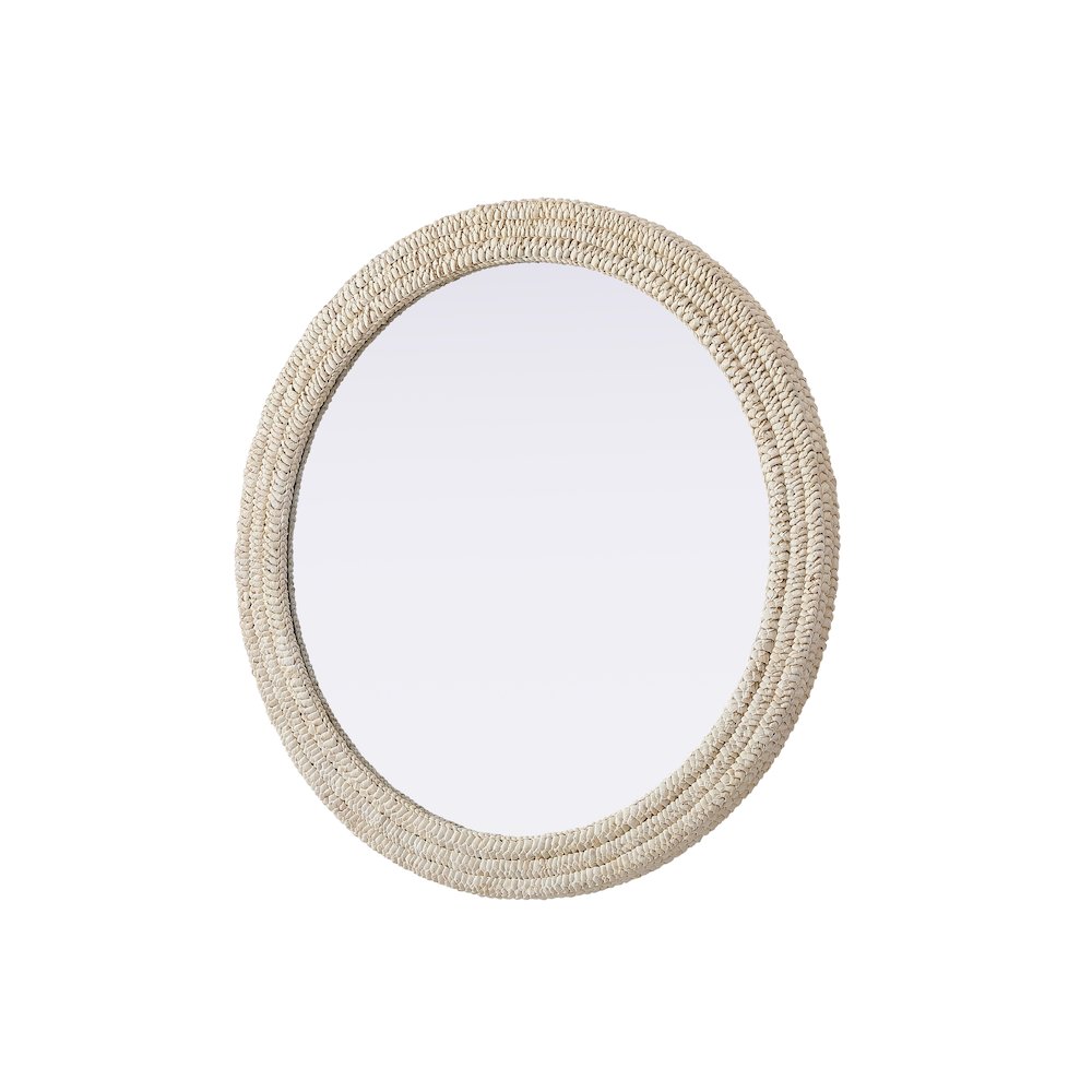 Round Cornhusk Mirror 42x42 in Linen White