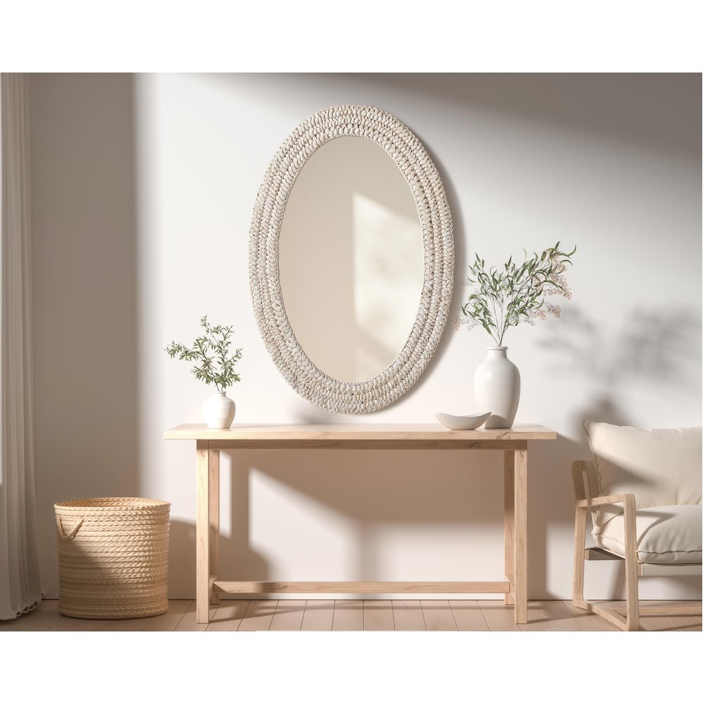 Oval Cornhusk Mirror 24x36 in Linen White