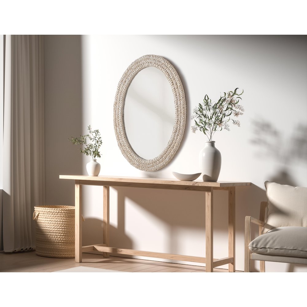 Oval Cornhusk Mirror 27x36 in Linen White