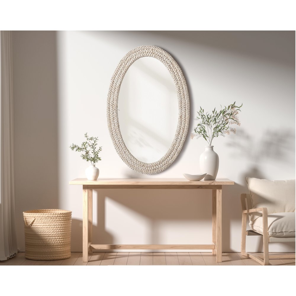 Oval Cornhusk Mirror 27x42 in Linen White