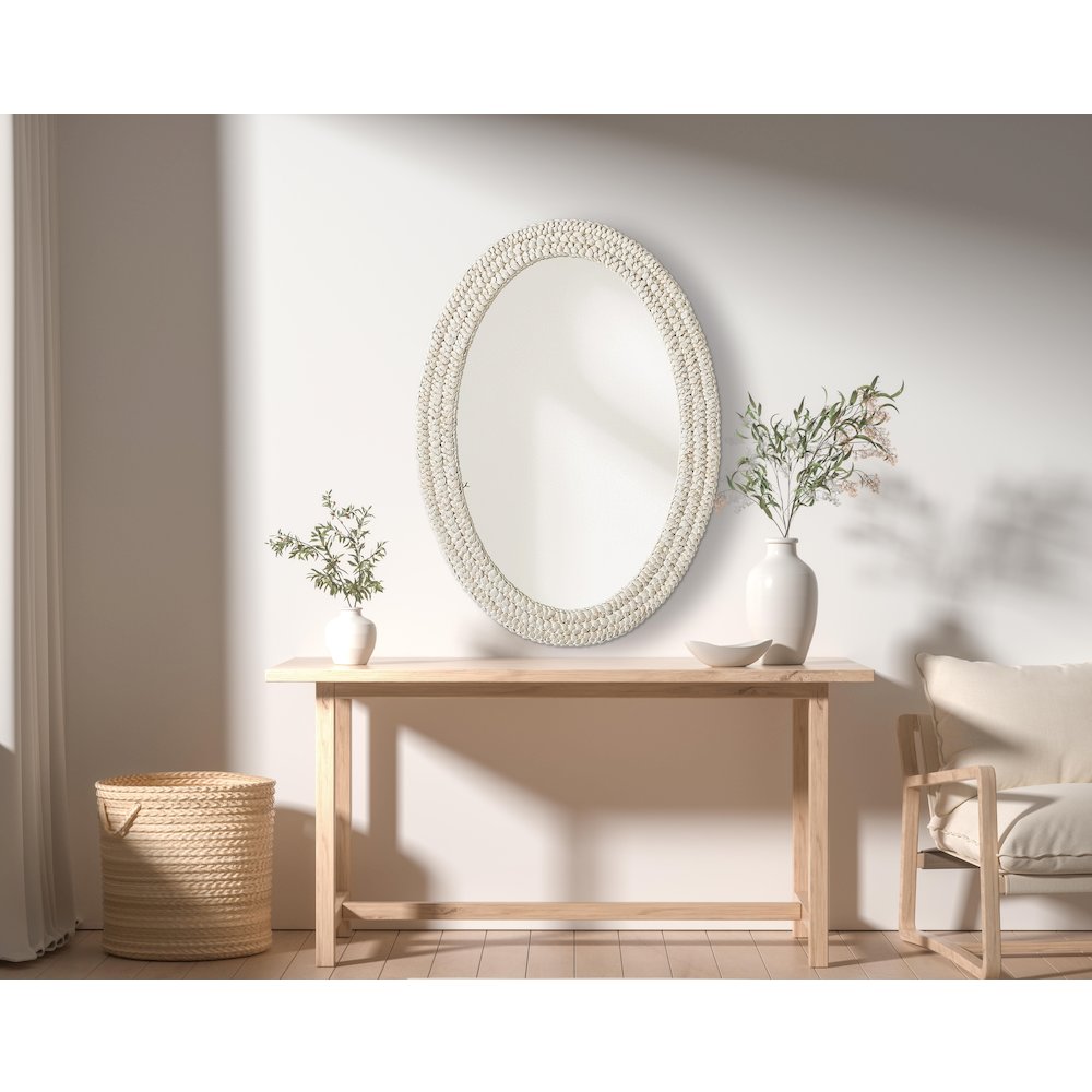 Oval Cornhusk Mirror 30x42 in Linen White