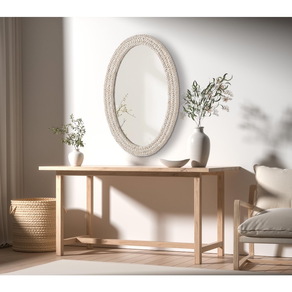 Oval Cornhusk Mirror 30x42 in Linen White