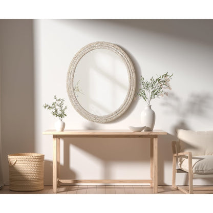 Oval Cornhusk Mirror 36x42 in Linen White