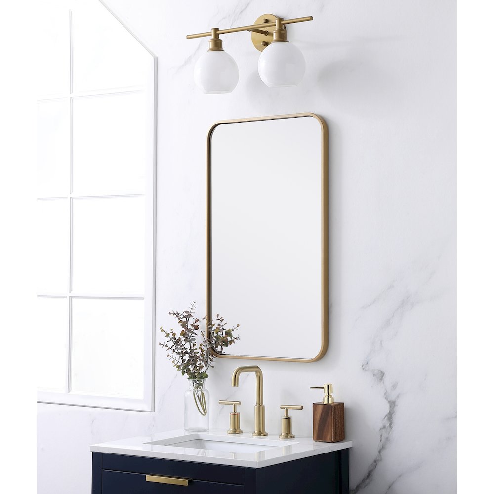 Soft corner metal rectangular mirror 18x30 inch in Brass