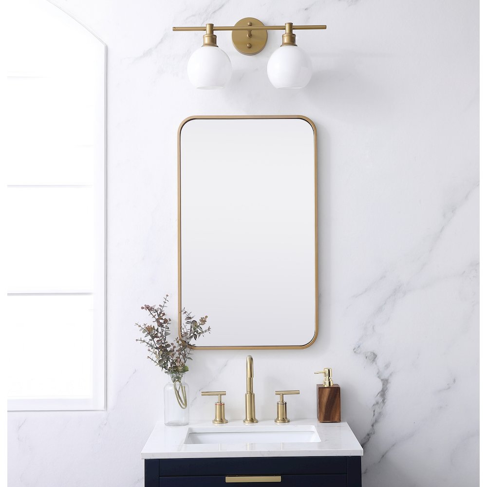 Soft corner metal rectangular mirror 18x30 inch in Brass