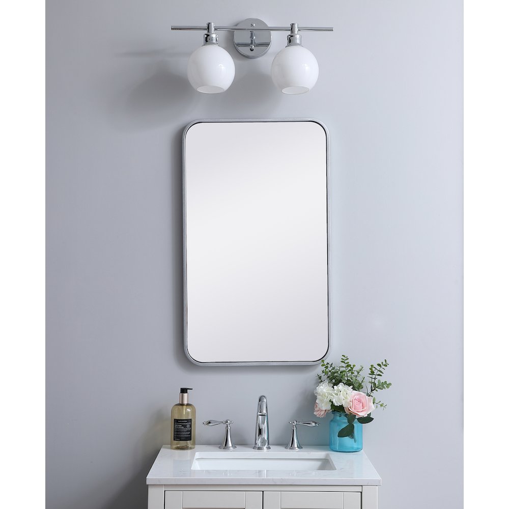 Soft corner metal rectangular mirror 18x30 inch in Silver