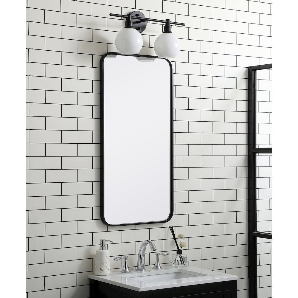Soft corner metal rectangular mirror 18x36 inch in Black