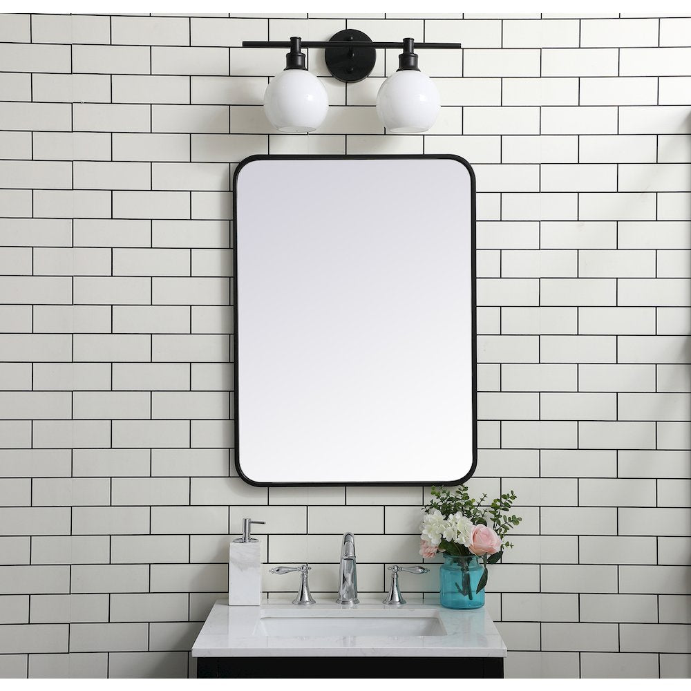Soft corner metal rectangular mirror 22x30 inch in Black