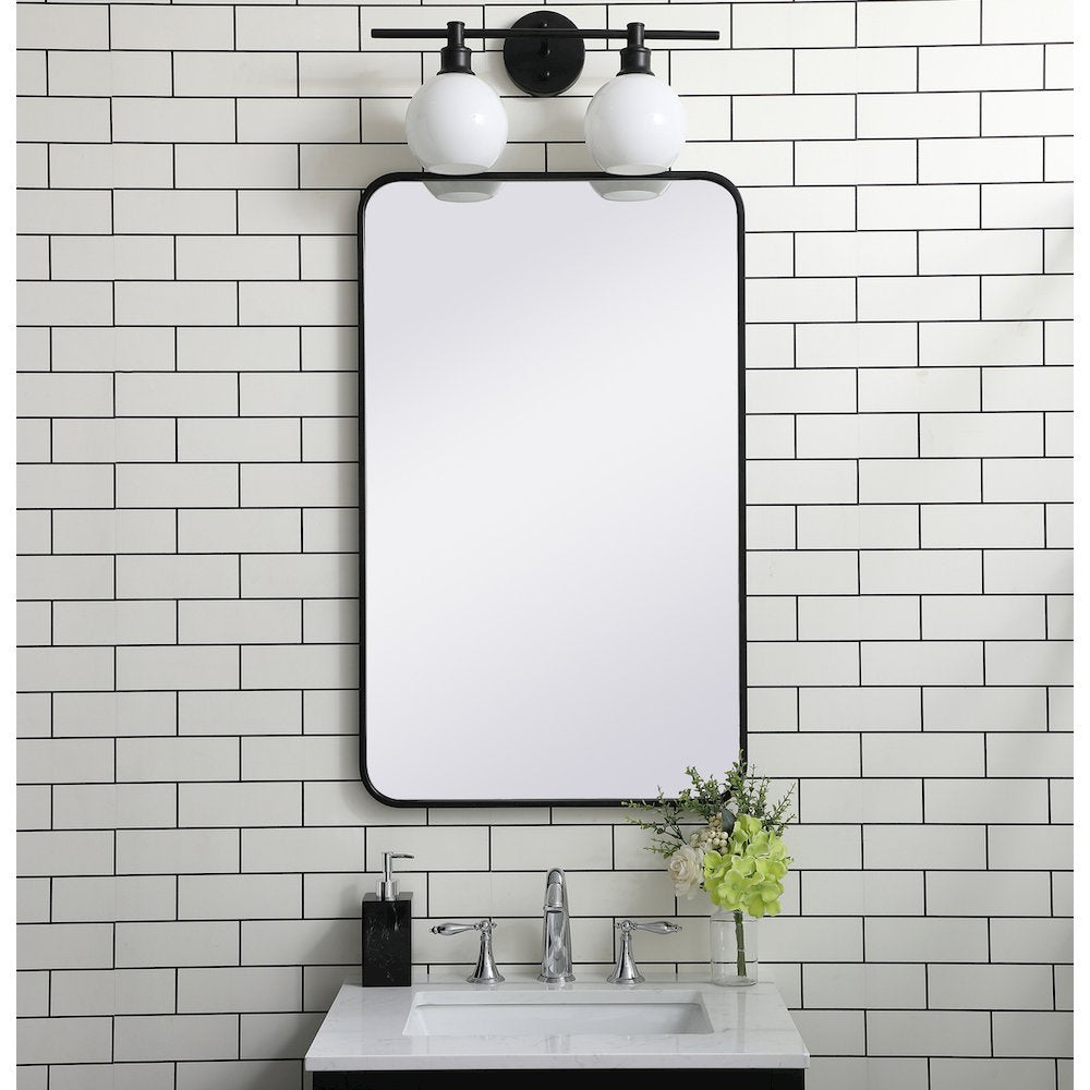 Soft corner metal rectangular mirror 22x36 inch in Black
