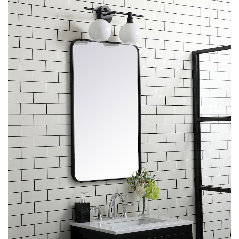 Soft corner metal rectangular mirror 22x36 inch in Black