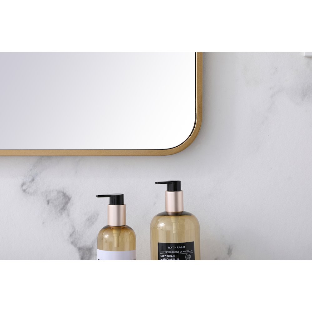 Soft corner metal rectangular mirror 22x36 inch in Brass