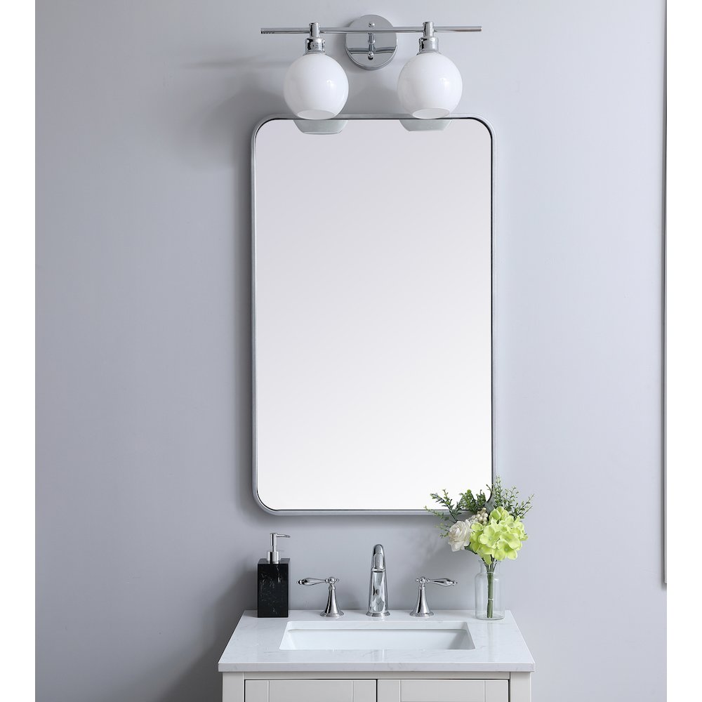 Soft corner metal rectangular mirror 22x36 inch in Silver