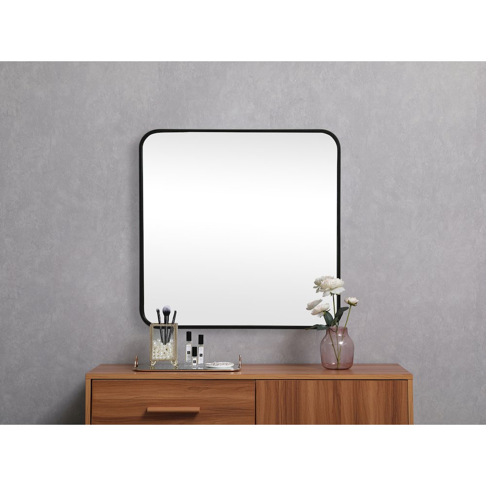 Soft corner metal square mirror 24x24 inch in Black