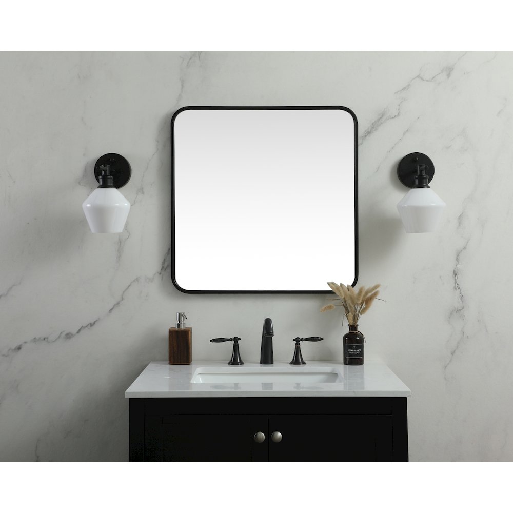Soft corner metal square mirror 24x24 inch in Black