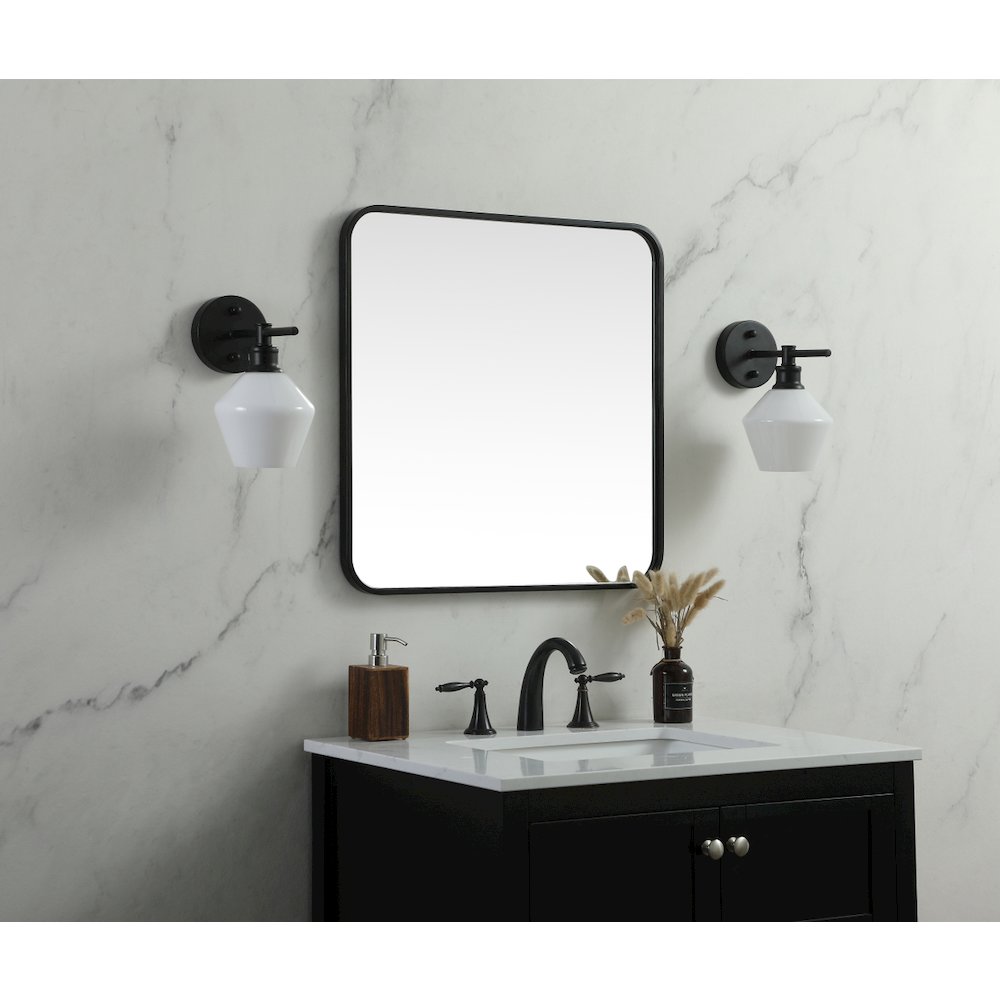 Soft corner metal square mirror 24x24 inch in Black