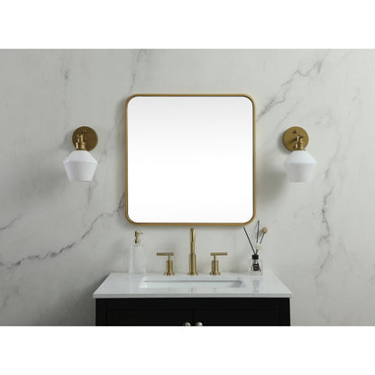 Soft corner metal square mirror 24x24 inch in Brass
