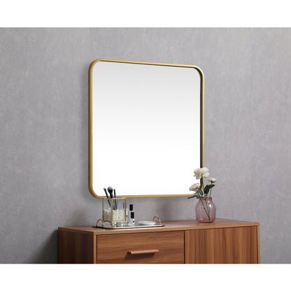 Soft corner metal square mirror 24x24 inch in Brass