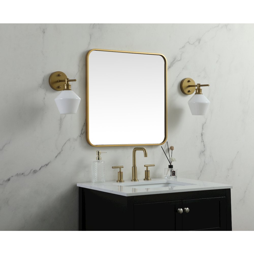 Soft corner metal square mirror 24x24 inch in Brass