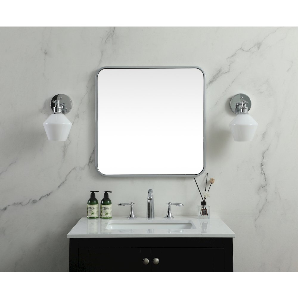Soft corner metal square mirror 24x24 inch in Silver