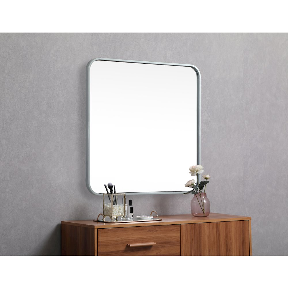 Soft corner metal square mirror 24x24 inch in Silver