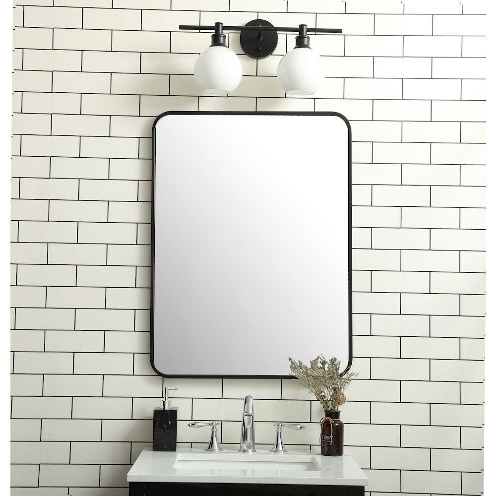 Soft corner metal rectangular mirror 24x32 inch in black