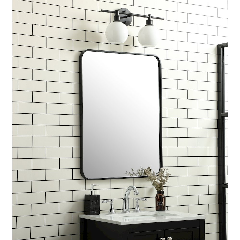 Soft corner metal rectangular mirror 24x32 inch in black