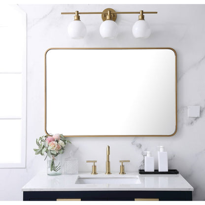 Soft corner metal rectangular mirror 27x40 inch in Brass
