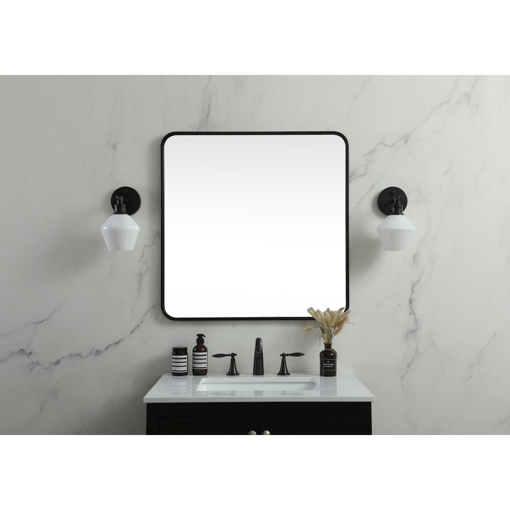 Soft corner metal square mirror 30x30 inch in Black