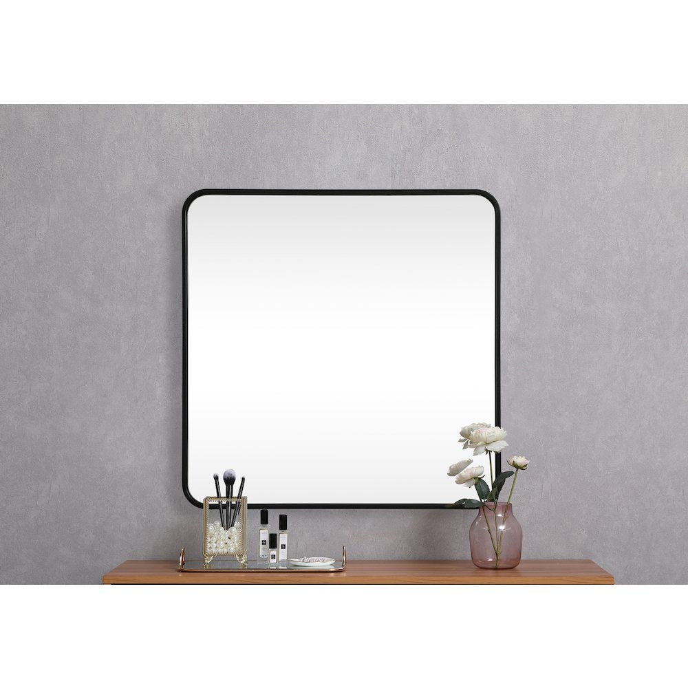 Soft corner metal square mirror 30x30 inch in Black
