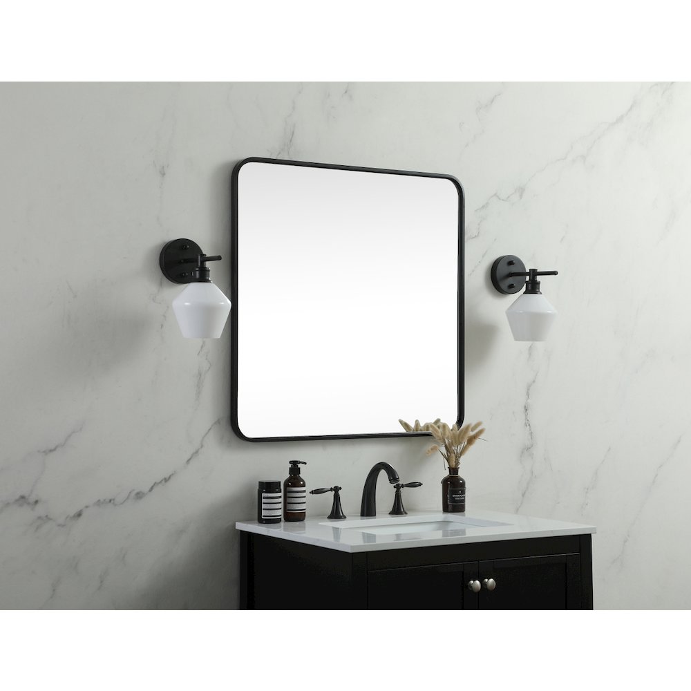 Soft corner metal square mirror 30x30 inch in Black