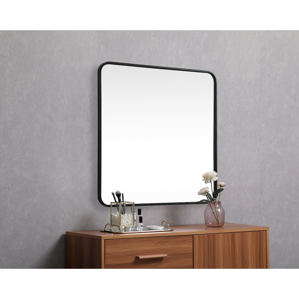 Soft corner metal square mirror 30x30 inch in Black