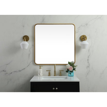 Soft corner metal square mirror 30x30 inch in Brass