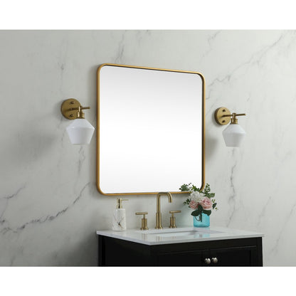 Soft corner metal square mirror 30x30 inch in Brass