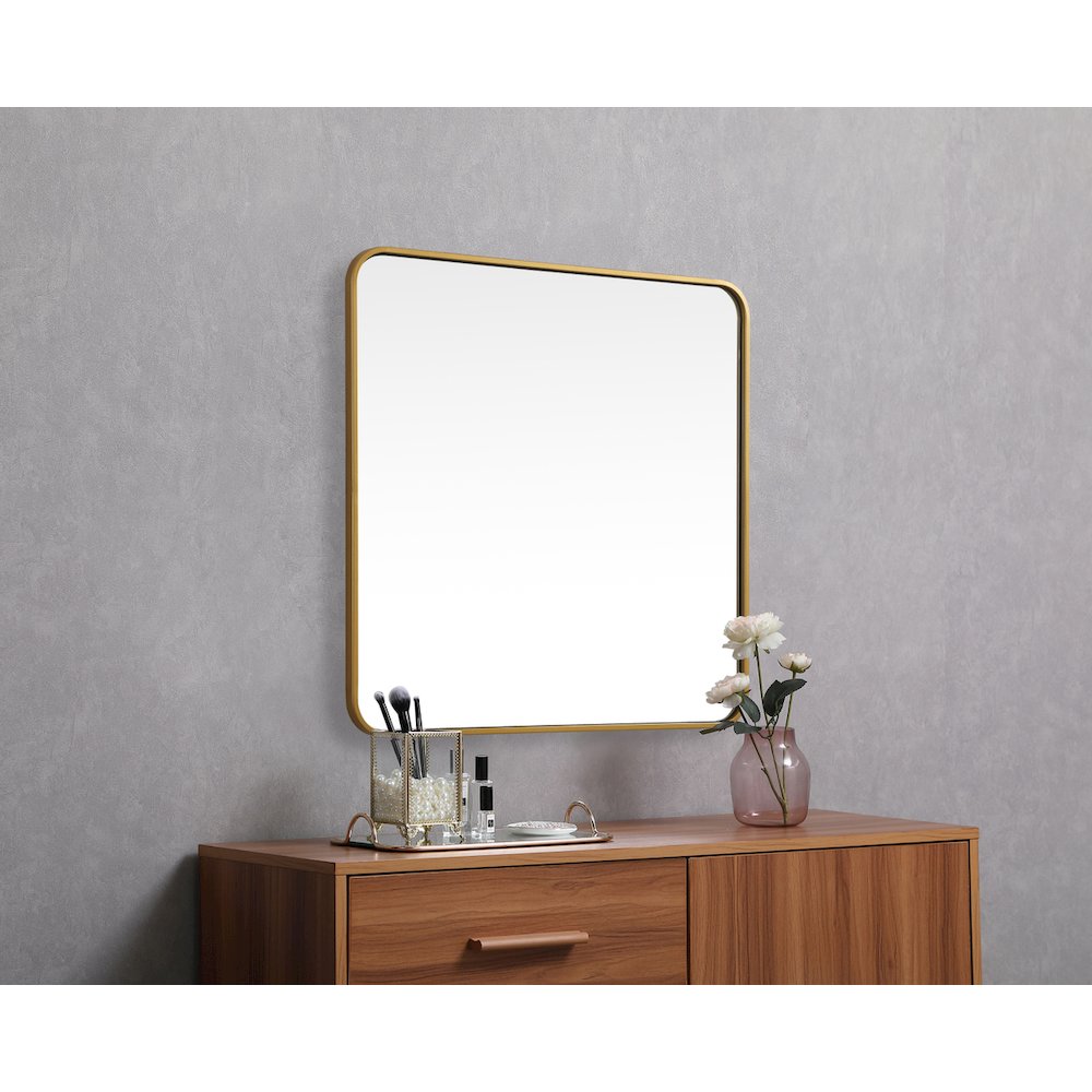 Soft corner metal square mirror 30x30 inch in Brass