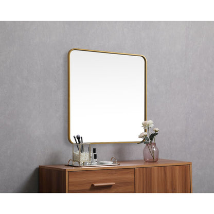 Soft corner metal square mirror 30x30 inch in Brass