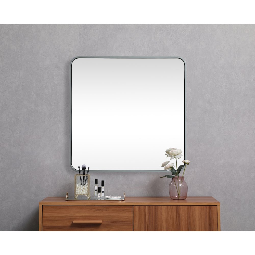 Soft corner metal square mirror 30x30 inch in Silver