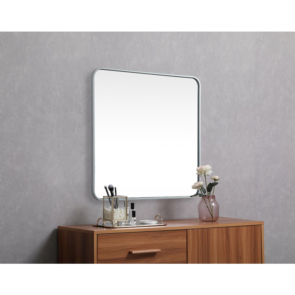 Soft corner metal square mirror 30x30 inch in Silver