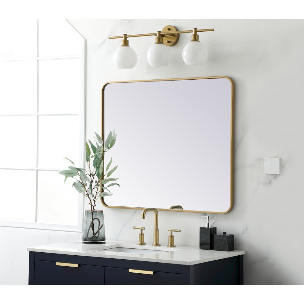 Soft corner metal rectangular mirror 30x36 inch in Brass