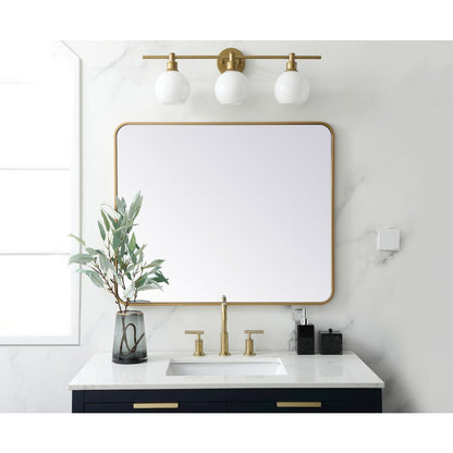 Soft corner metal rectangular mirror 30x36 inch in Brass