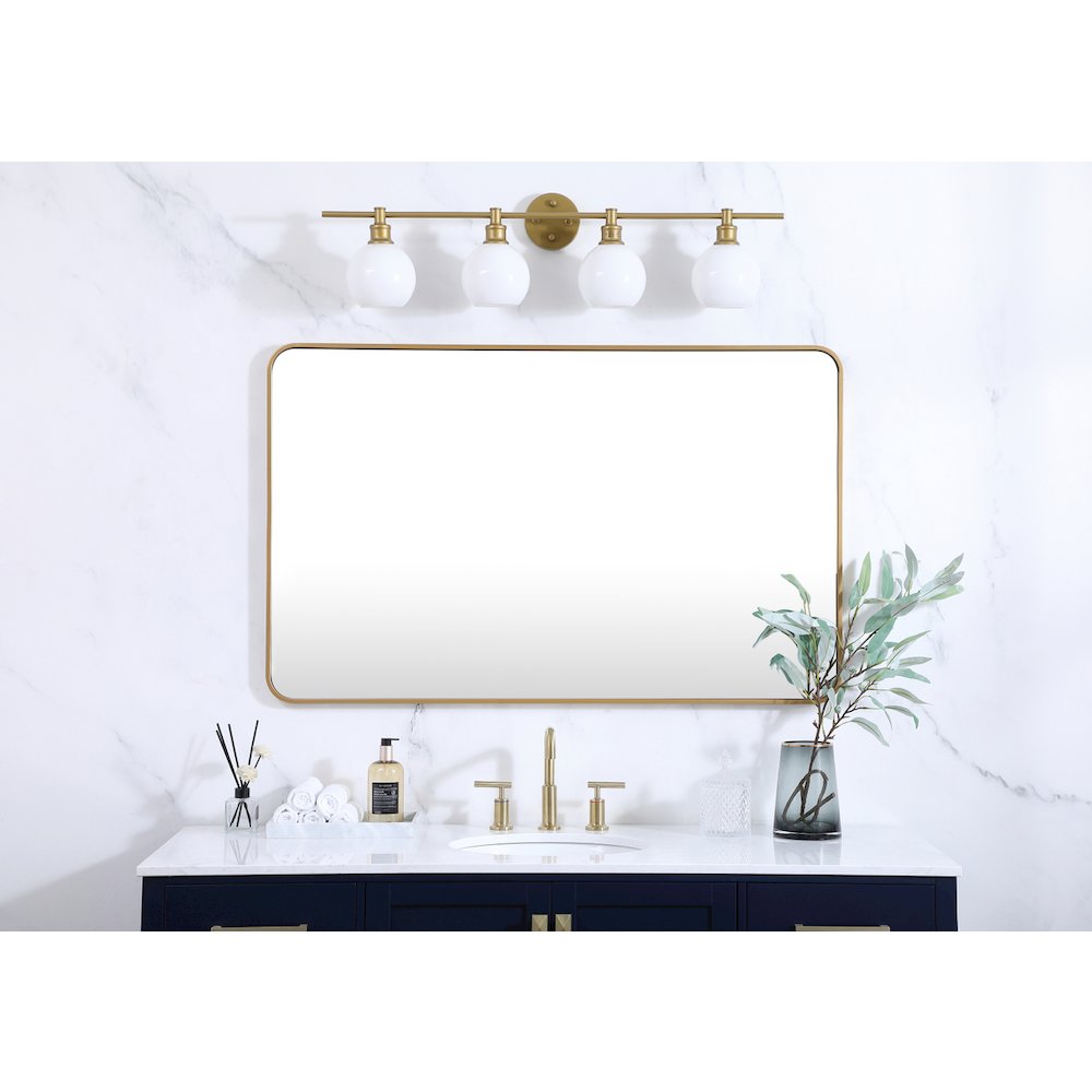 Soft corner metal rectangular mirror 30x48 inch in Brass