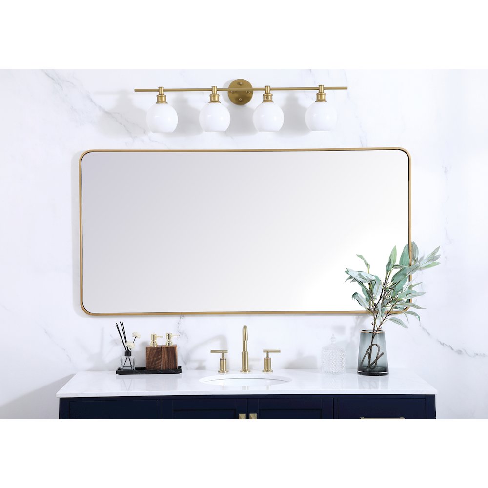 Soft corner metal rectangular mirror 30x60 inch in Brass